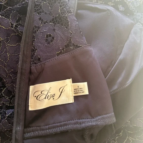 Eliza J Navy Floral Lace scalloped- edge gown - Picture 6 of 6